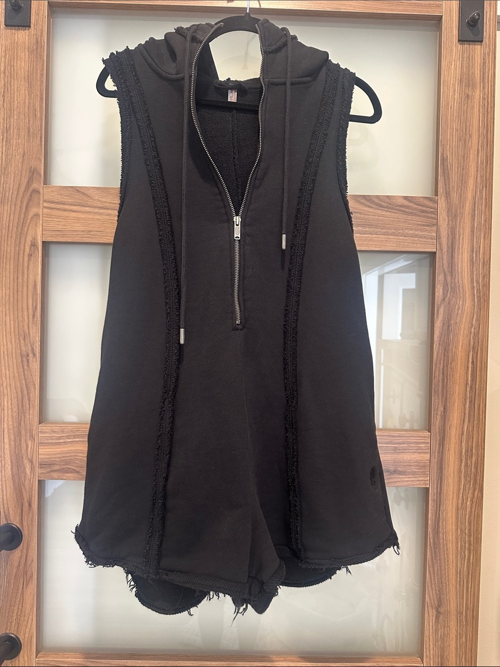 FP Movement by Free People Black Sleeveless Hooded Romper